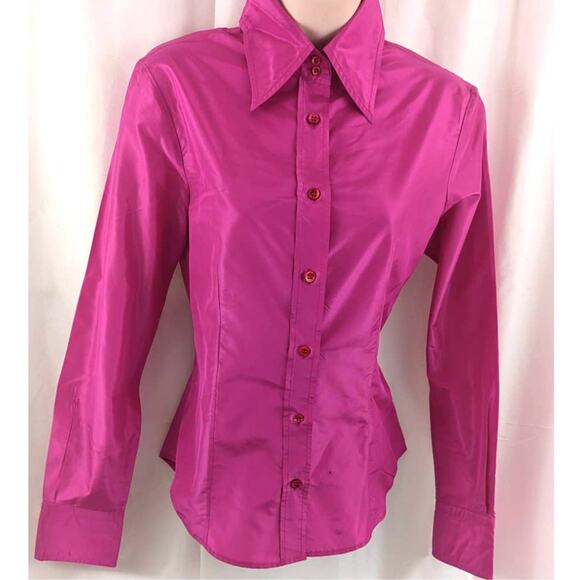 ETRO Pink Fuchsia Silk Button Women's Toop sz 40 Milano - Picture 1 of 9